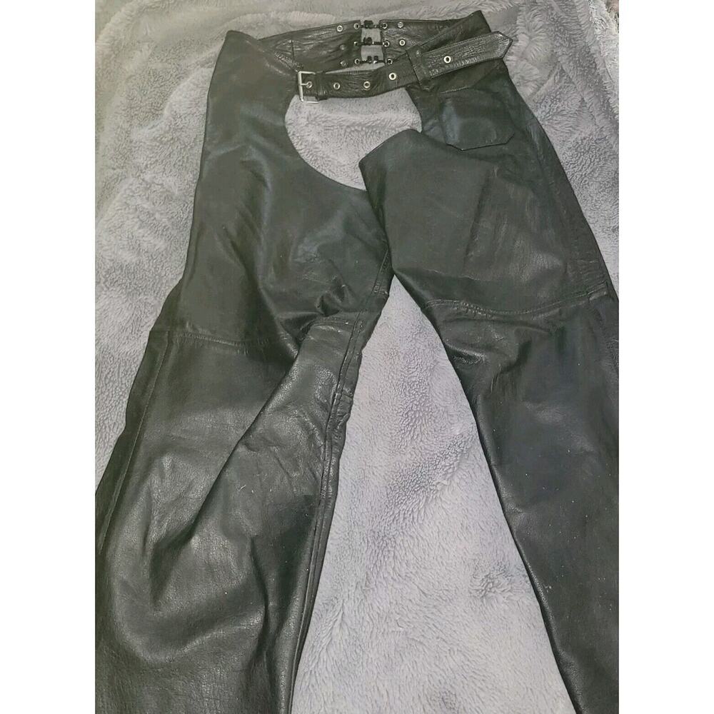 PRO FORCE Leather Chaps Black BIKER Belted Riding Pants Motorcycle Size XXXL 3X